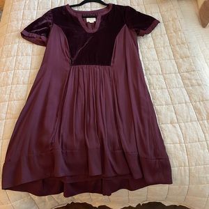 Anthropologie Maeve Plum Purple Velvet Silk Dress Petite Small